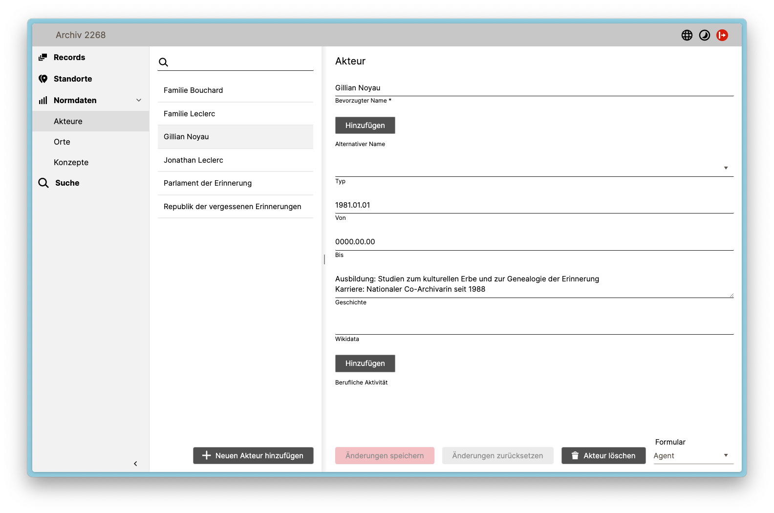 List (of agents) in the middle column