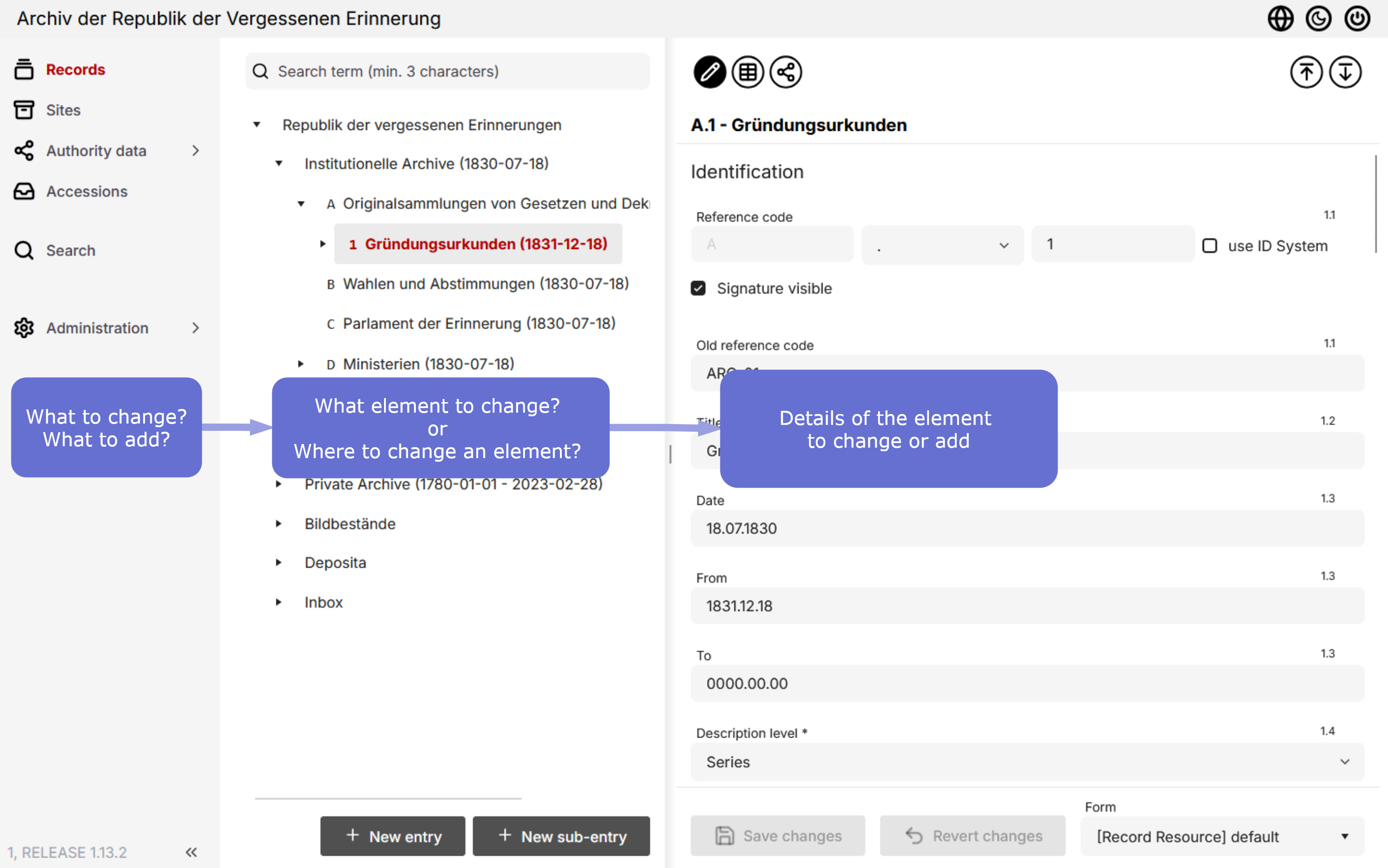 Three-part layout of docuteam context
