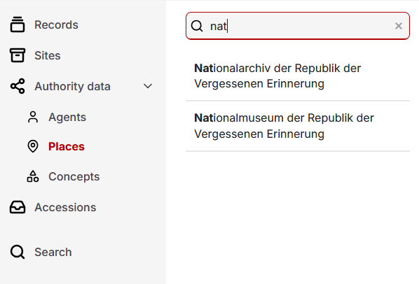 Filtered list of places with highlights