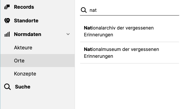 Filtered list of places with highlights