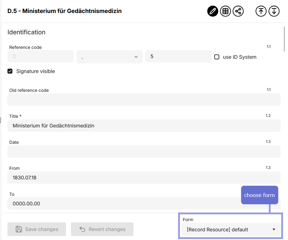 Example form for a record