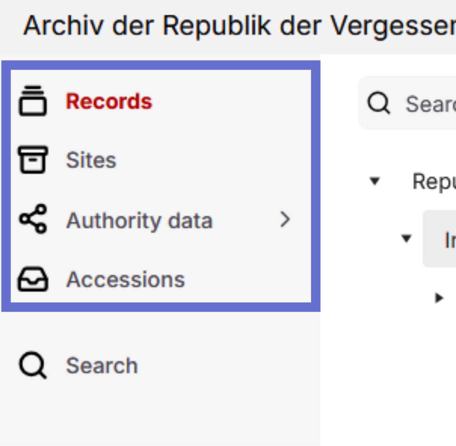 Sidebar menu of docuteam context