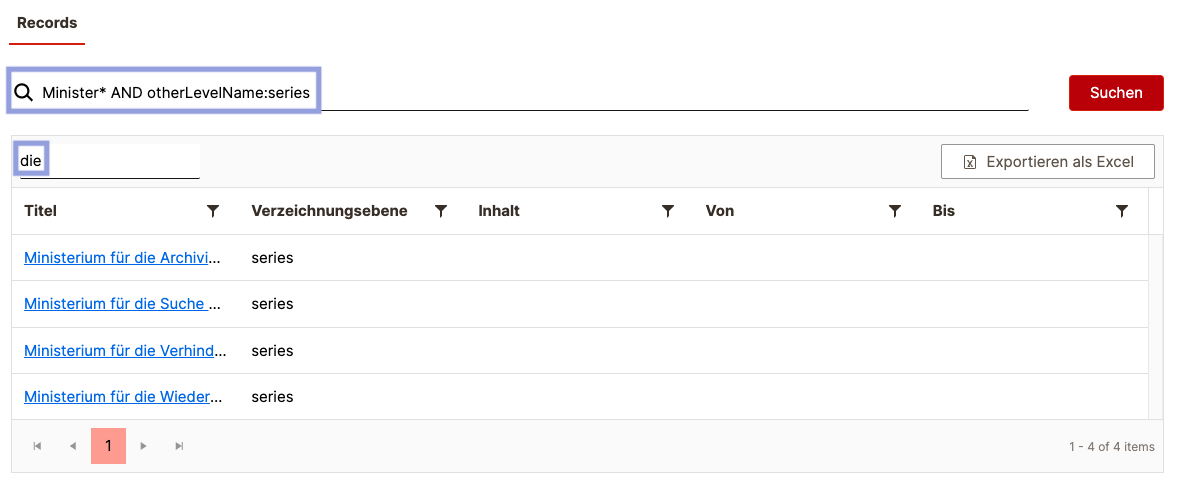 Additionally search only for series, filter by „die” within the results