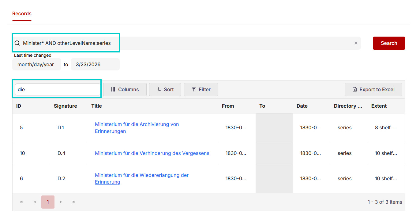 Additionally search only for series, filter by „die” within the results