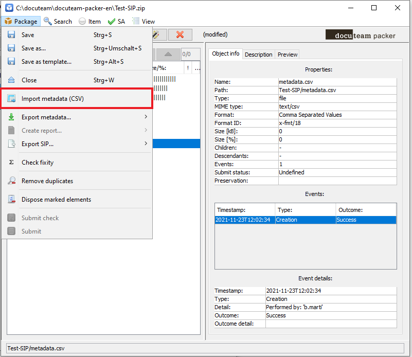 Metadata import