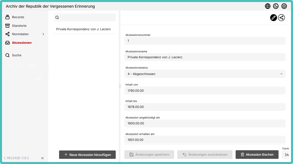 Akzessionen Beispiel