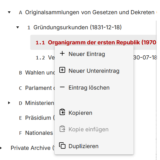 Kontext-Menü eines Elements