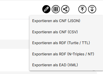 Dropdown Menü mit Export-Formaten
