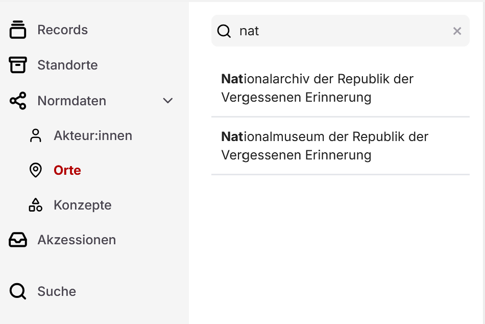 Gefilterte Liste von Orten mit Markierungen