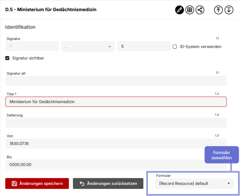 Beispielformular eines Records
