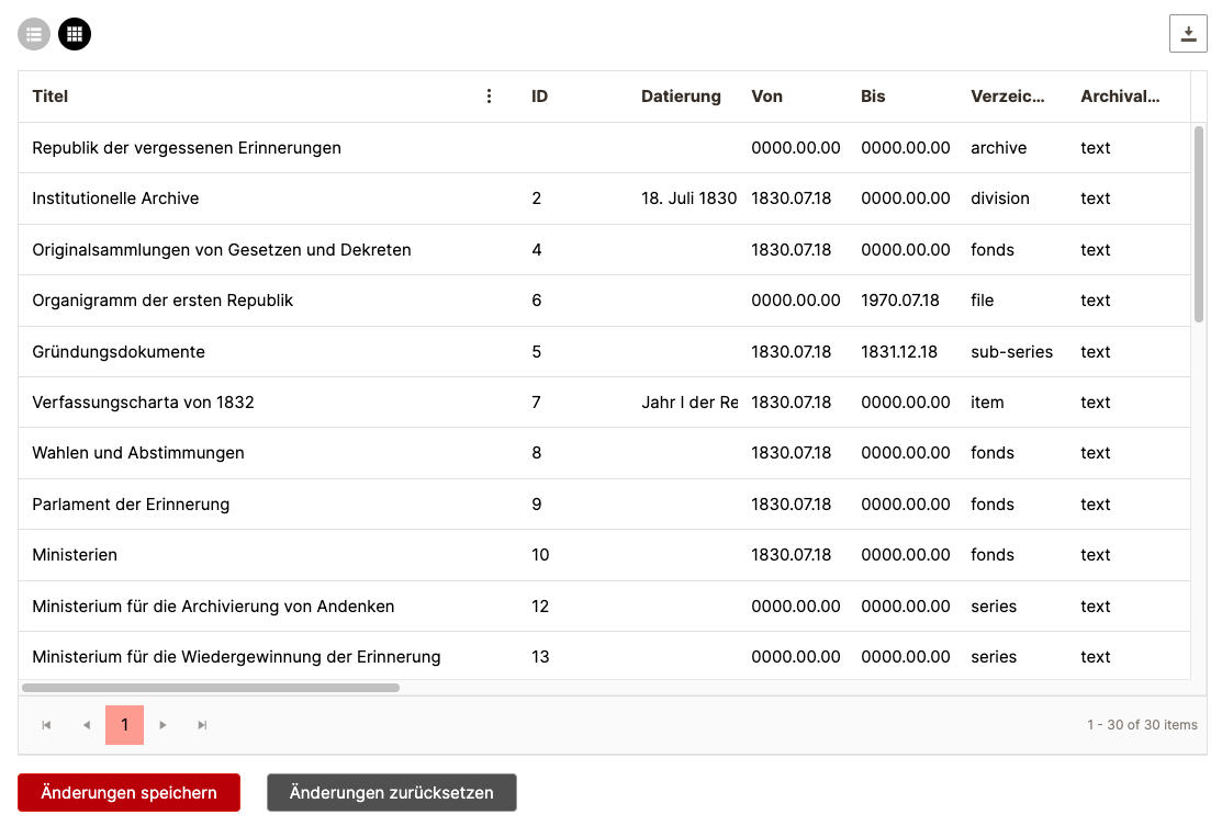 Typischer Grid mit Records