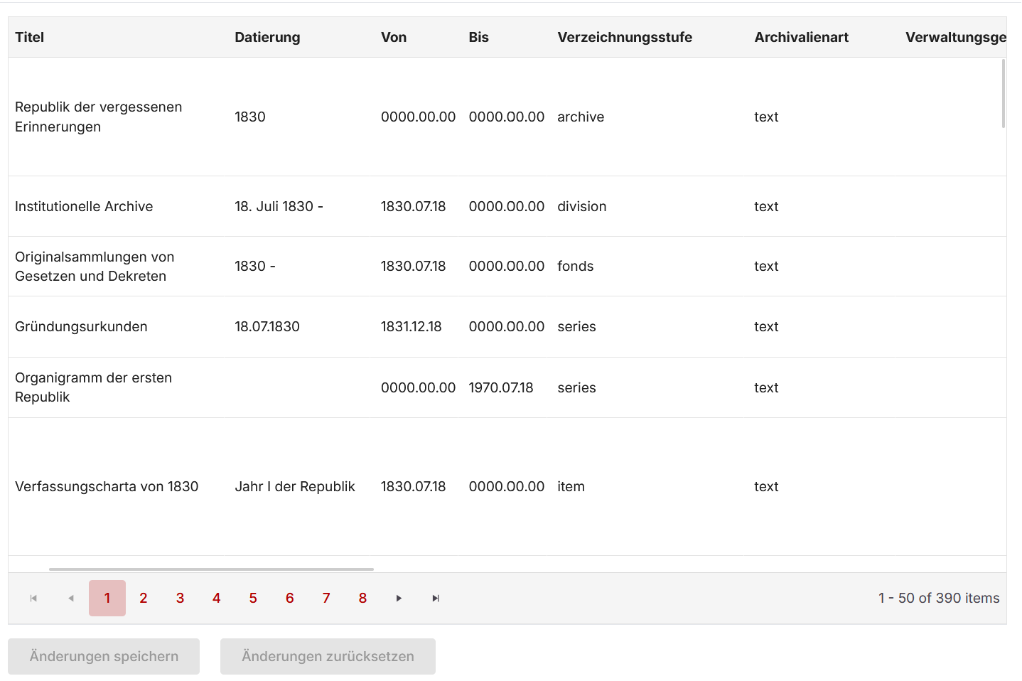 Typischer Grid mit Records