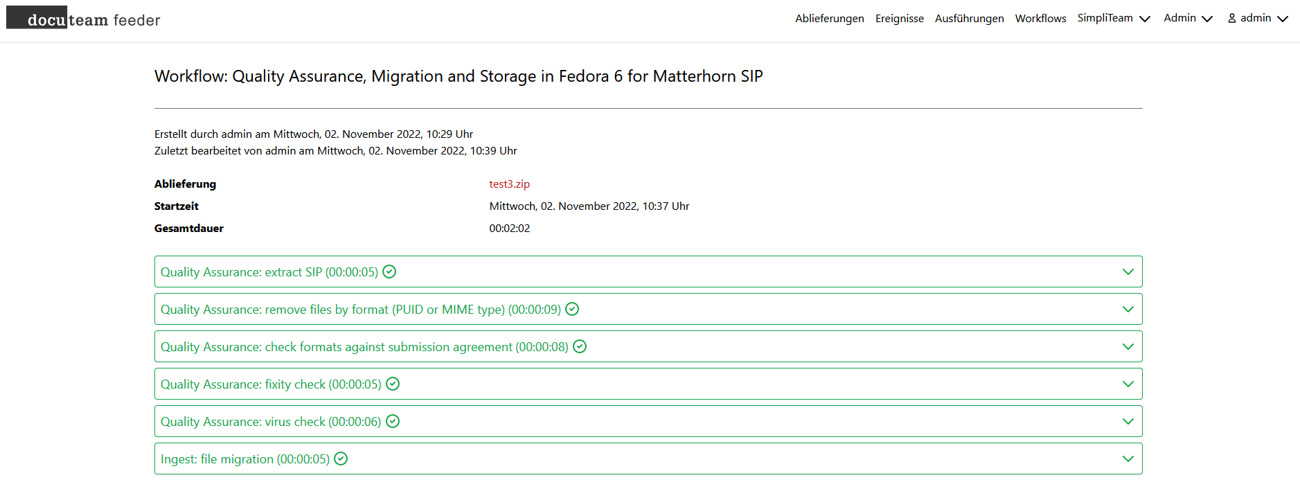 Detailinformationen zu einer Ausführung