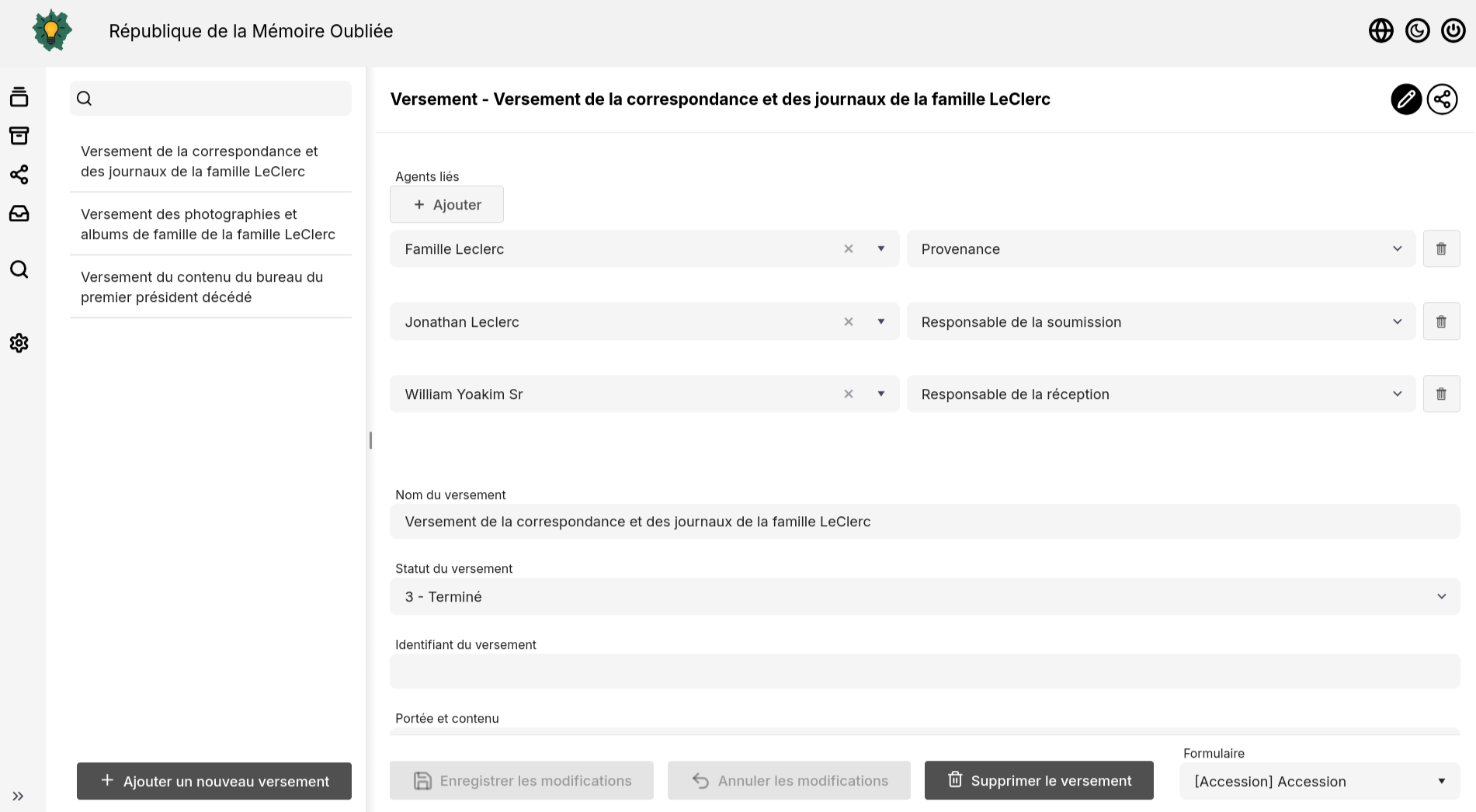 Exemple de versement