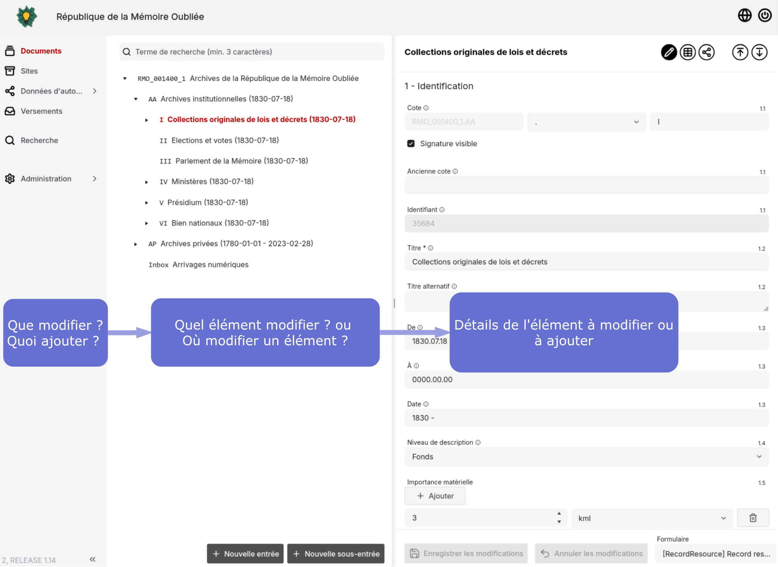 Structure en trois parties de docuteam context