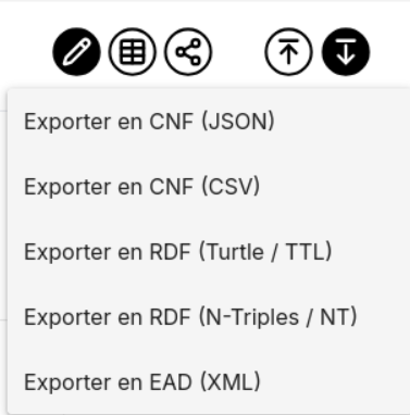 Menu déroulant avec les formats d'export