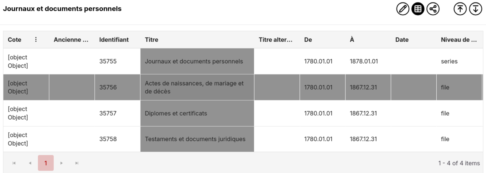 Navigation avec les touches fléchées : le « réticule » indique la position actuelle