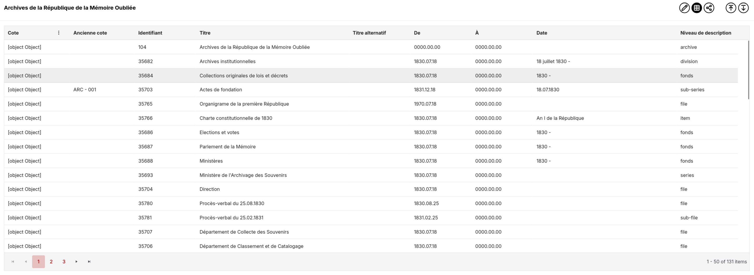 Grid typique avec des documents