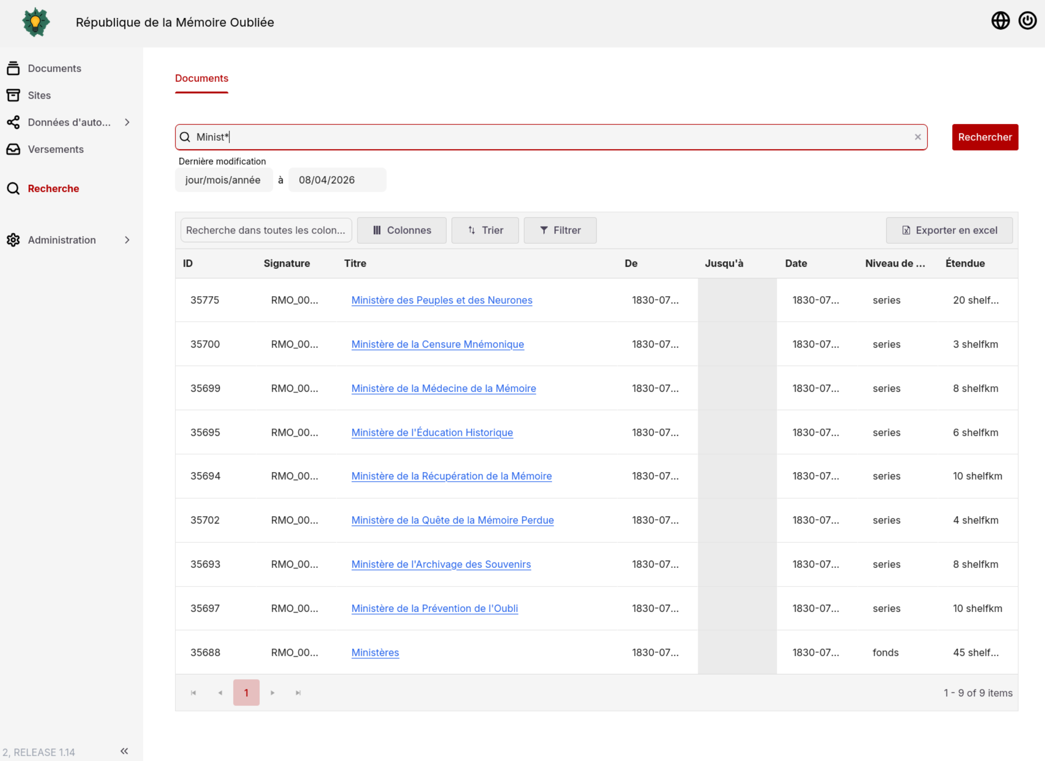 Recherche sur « Minist » en début de mot