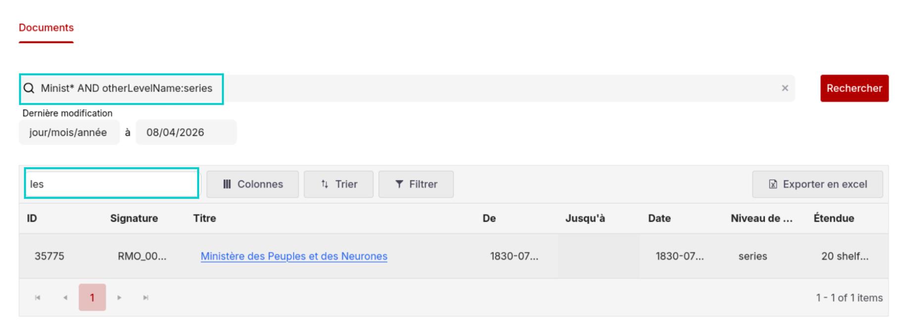 Recherche complémentaire sur les séries uniquement, filtrage sur « die » dans les résultats