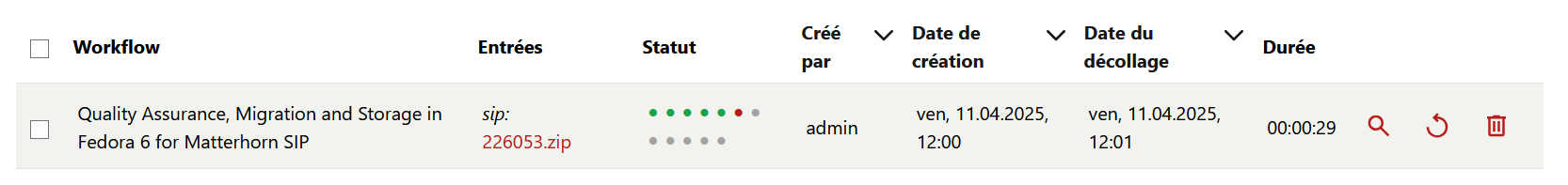 Information sur une exécution spécifique