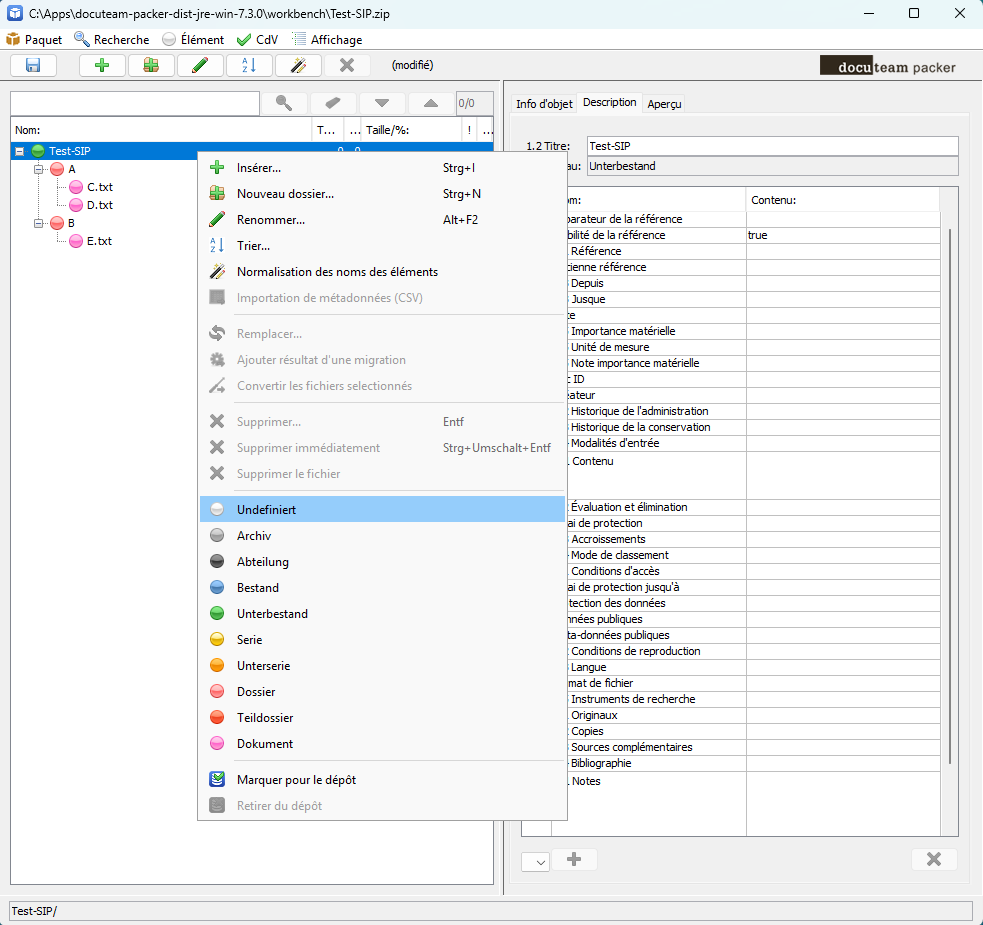 menu contextuel d'un seul élément